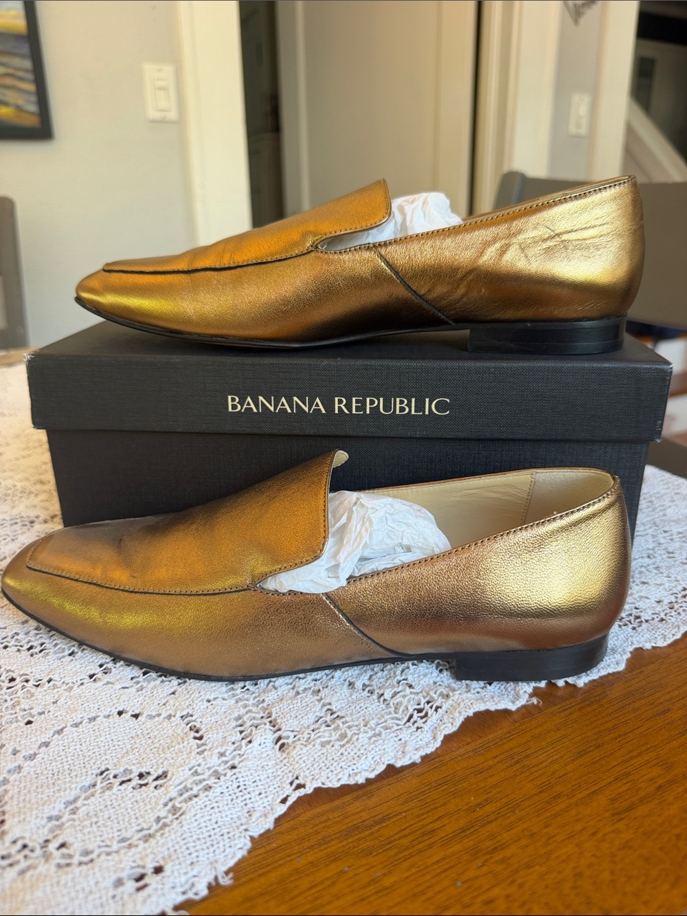 Banana Republic Men's Metallic Bronze Slip-On Loafers